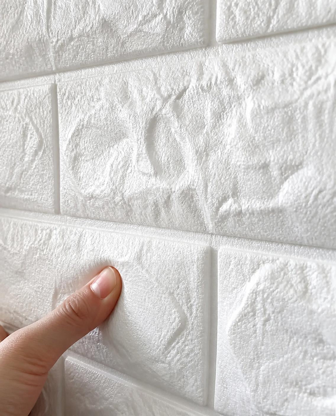Briques 3D blanches — Papier peint adhésif en mousse, rouleau 70 cm