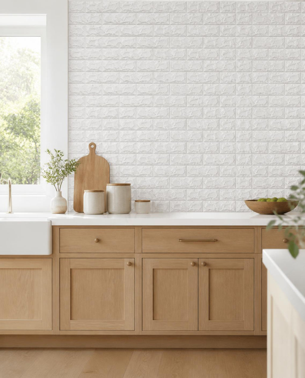 Briques 3D blanches — Papier peint adhésif en mousse, rouleau 70 cm