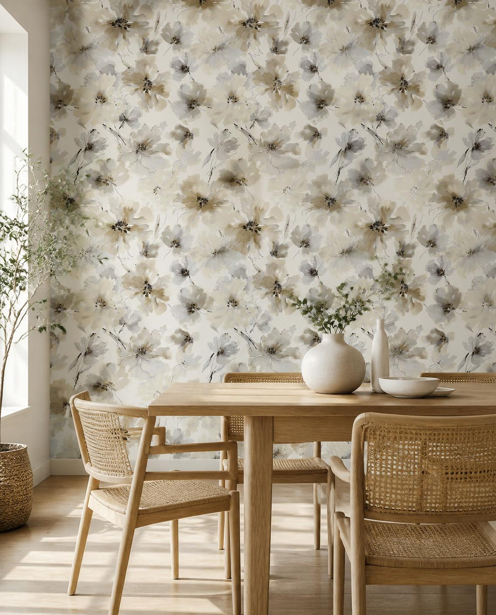 Floral aquarelle beige — Papier peint adhésif en rouleau 44 cm