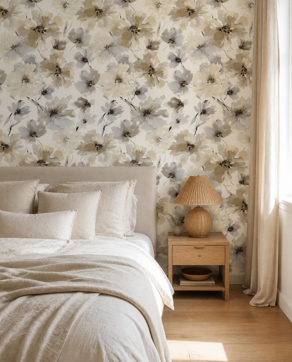 Floral aquarelle beige — Papier peint adhésif en rouleau 44 cm