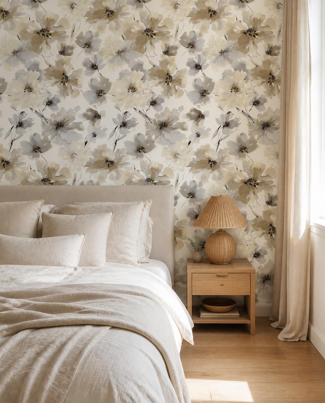 Floral aquarelle beige — Papier peint adhésif en rouleau 44 cm