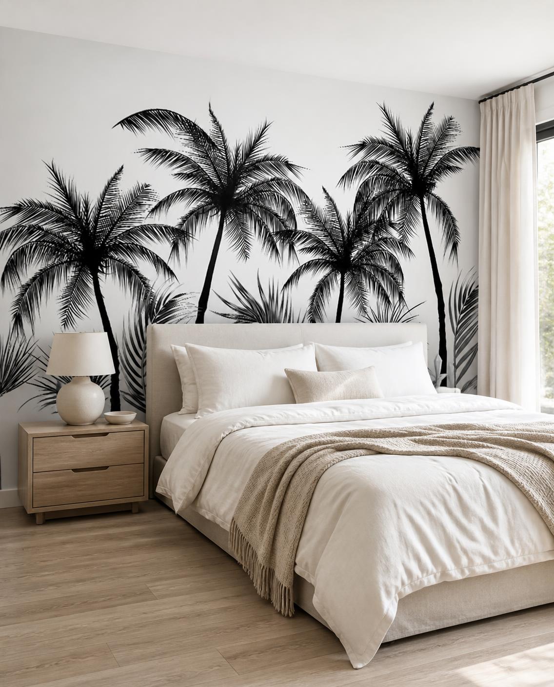 Palmiers noir et blanc — Papier peint panoramique sur mesure