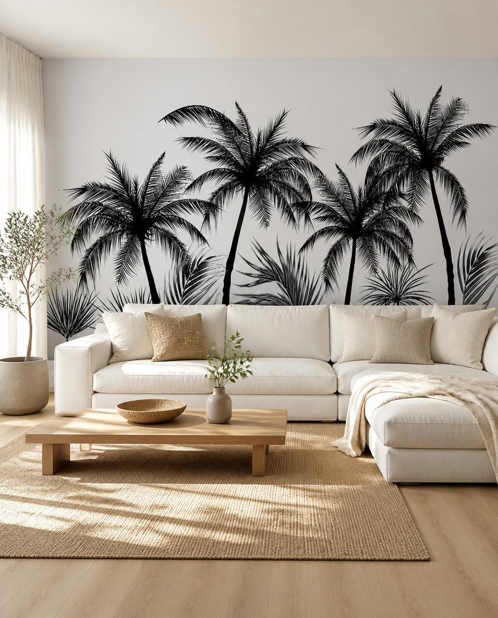 Palmiers noir et blanc — Papier peint panoramique sur mesure