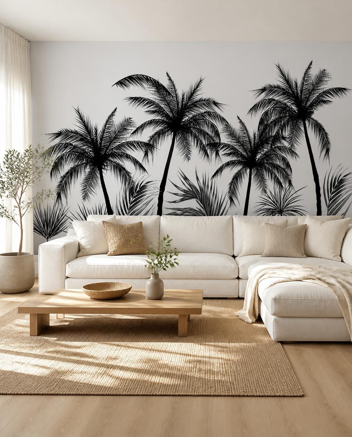 Palmiers noir et blanc — Papier peint panoramique sur mesure