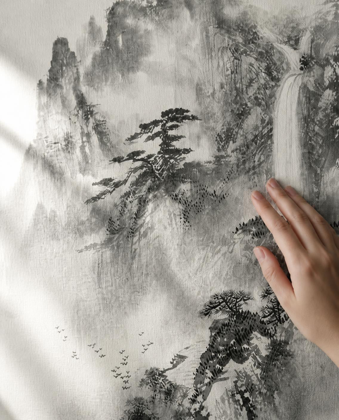 Cascades à l'encre — Papier peint panoramique sur mesure