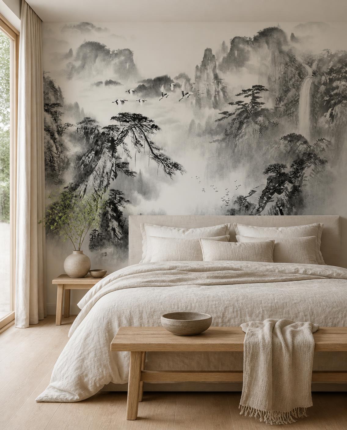 Cascades à l'encre — Papier peint panoramique sur mesure